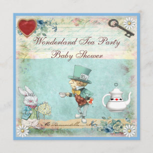 Mad Hatter Wonderland Tea Party Baby Shower Inbjudningar