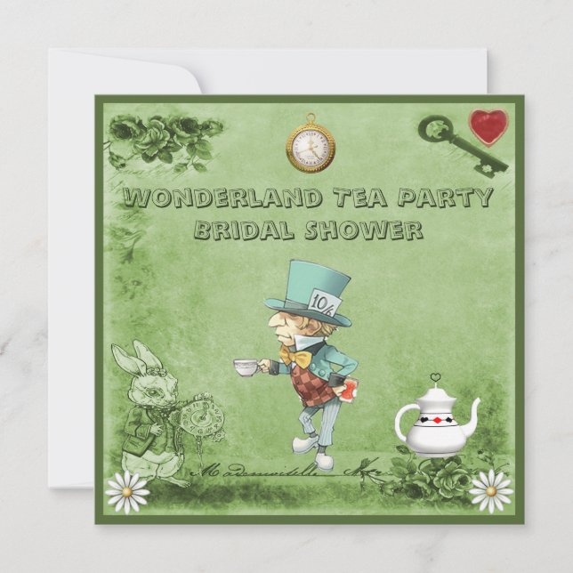 Mad Hatter Wonderland Tea Party Möhippa Inbjudningar (Framsida)