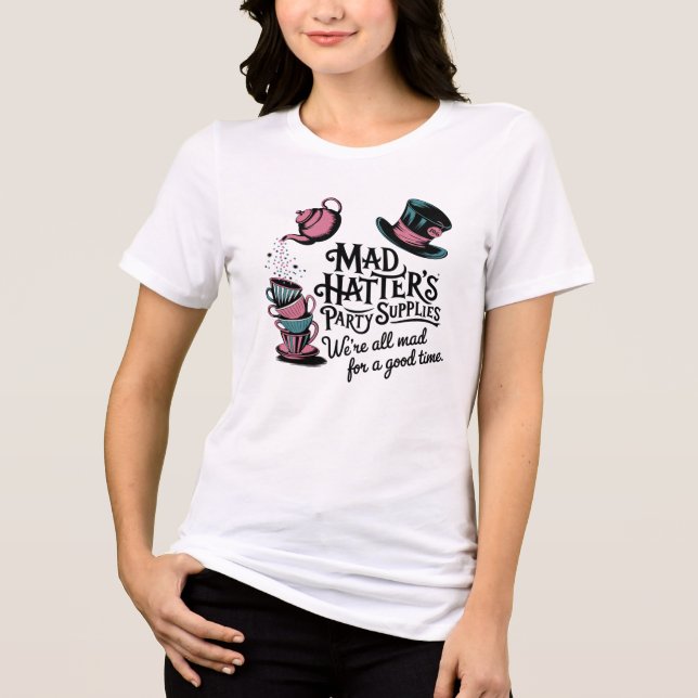 Mad Hatters Party-leveranser Retro Färg Wonderland T Shirt (Framsida)