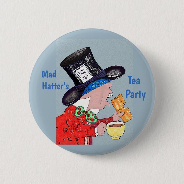 Mad Hatters te och kex i Tea Party Knapp (Framsida)