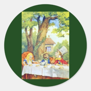 Mad Hatters Tea Party Fullt Färg Runt Klistermärke