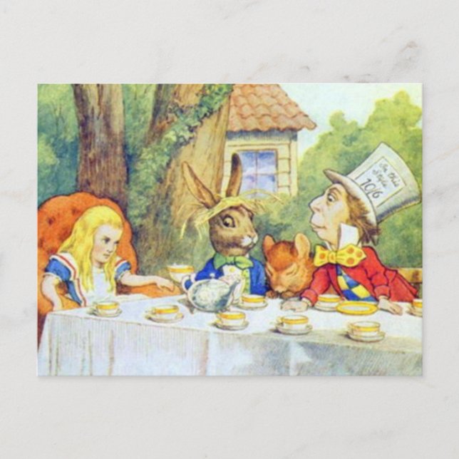 Mad Hatters Tea Party Fullt Färg Vykort (Framsida)