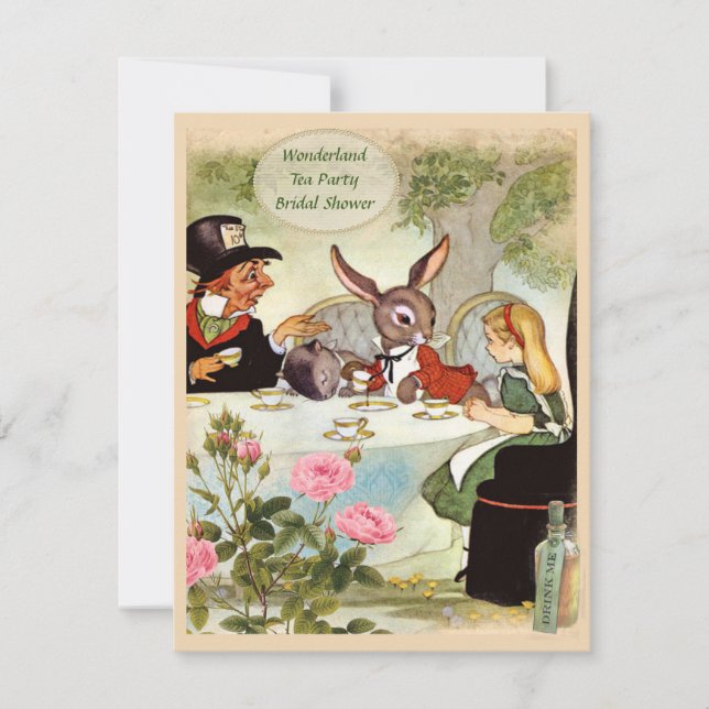 Mad Hatters Tea Party Möhippa Inbjudningar (Framsida)