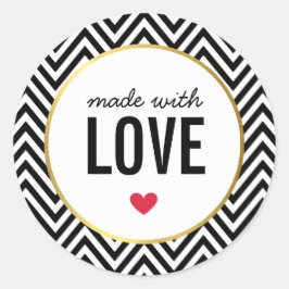 MAD MED KÄRLEK söt förpackningschevron, svart vitt Runt Klistermärke