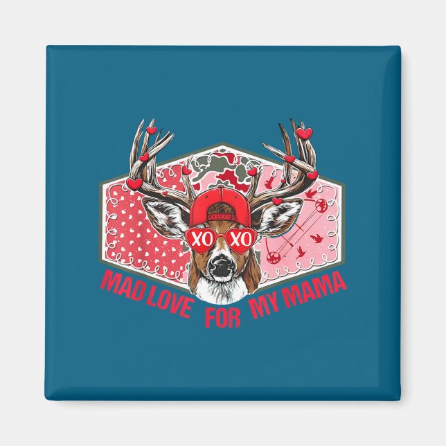 Mad Retro Love For My Mama Deer Hunting Boys Valen Magnet (Framsidan)