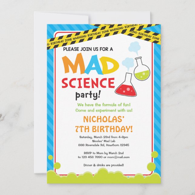 Mad Science Birthday bjudande/Mad Scientist Inbjudningar (Framsida)