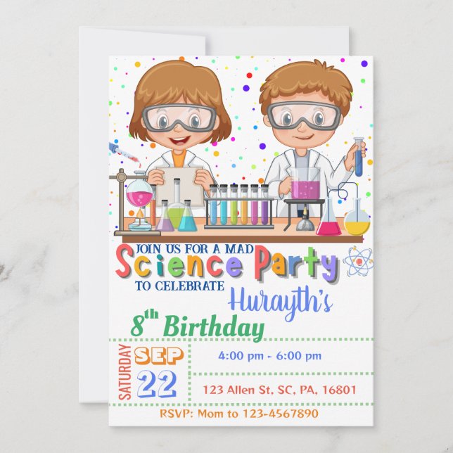 Mad Science Birthday Call for Twillingars Inbjudningar (Framsida)