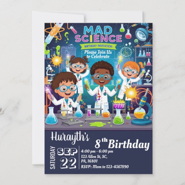 Mad Science Birthday-inbjudan till Boy & Girl Inbjudningar (Framsida)