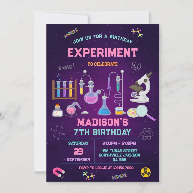 Mad Science Experiment Birthday Party Invitation Inbjudningar (Framsida)