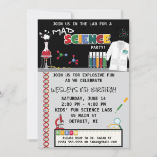 Mad Science Födelsedagsfest inbjudan