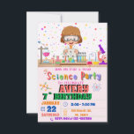 Mad Science Födelsedagsfest inbjudan for Girl<br><div class="desc">Akta dina gäster med den här färgstarka vetenskapen födelsedagsfest inbjudan för en tjej som har vetenskapliga inslag som experimentellt verktyg och en forskare som utför ett experiment, färglösa punkter är till bakgrunden. Lägg bara till din händelseinformation i den här mallen som är enkel att använda för att göra den till...</div>
