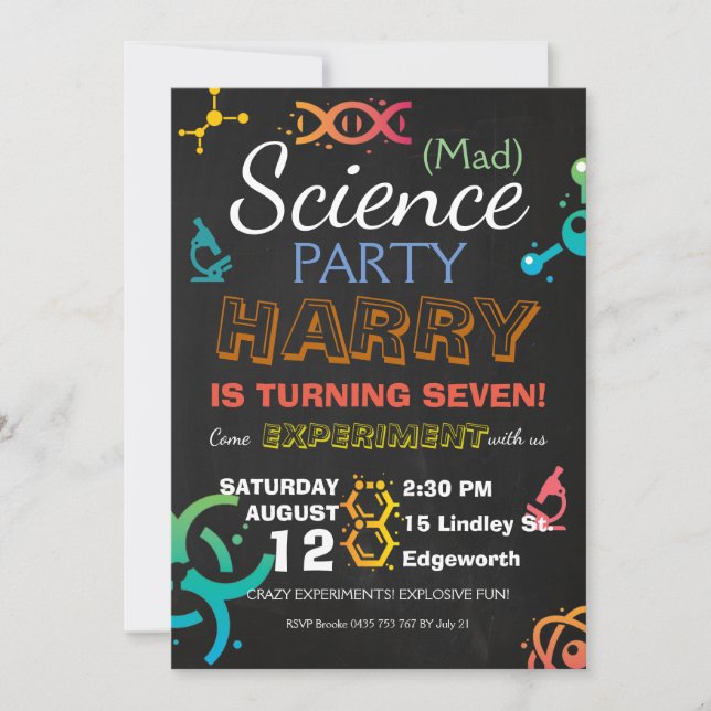Mad Science Lab Chalkboard Party Birthday Anpassni Inbjudningar (Framsida)