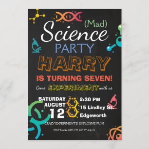 Mad Science Lab Chalkboard Party Birthday Anpassni Inbjudningar
