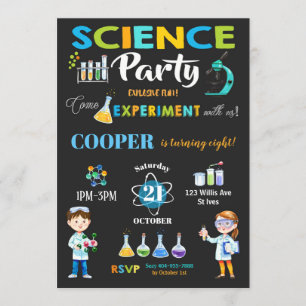 Mad Science Party Birthday bjudande Boy Inbjudningar