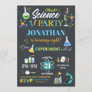 Mad Science Party Birthday bjudande Boy Inbjudningar