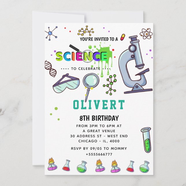 Mad Science Party Birthday bjudande Inbjudningar (Framsida)