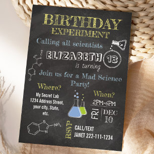 Mad Science Party Birthday bjudande Inbjudningar