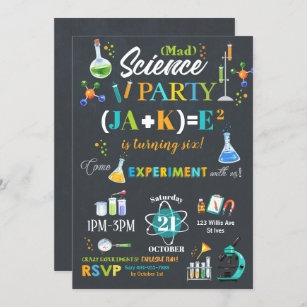 Mad Science Party Birthday bjudande pojke Inbjudningar