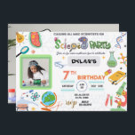 Mad Science Party, Scientist Birthday-inbjudan<br><div class="desc">Förbluffa dina gäster med den här färgstarka vetenskapen födelsedagsfest inbjudan som innehåller science inslag germs microscope globe Experims verktyg. Du kan lägga till bild och bild i bakgrunden. Lägg helt enkelt till din händelseinformation i den här lättförståeliga mallen för att göra den till en inbjudan av typen "one-of-a-natura"</div>