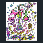 Mad Scientist Lab Science Experiment Art Print Poster<br><div class="desc">Ljusfärga provrör och bägare som sprider en galen vetenskap,  med bubblor som ser ut som ögonbollar,  flammor som förvandlas till små monster,  moln av ångväxande tentakler och andra uppgifter om roligten som vilken galen vetenskapsman som helst skulle ha kärlek. Art av Marianne O</div>