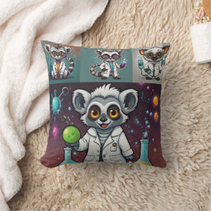 Mad Scientist Lemur Print Kudde