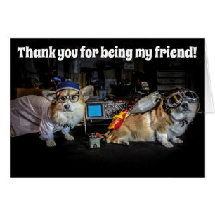 Mad Scientist och Rocketeer Corgi Vänskap Card Hälsningskort