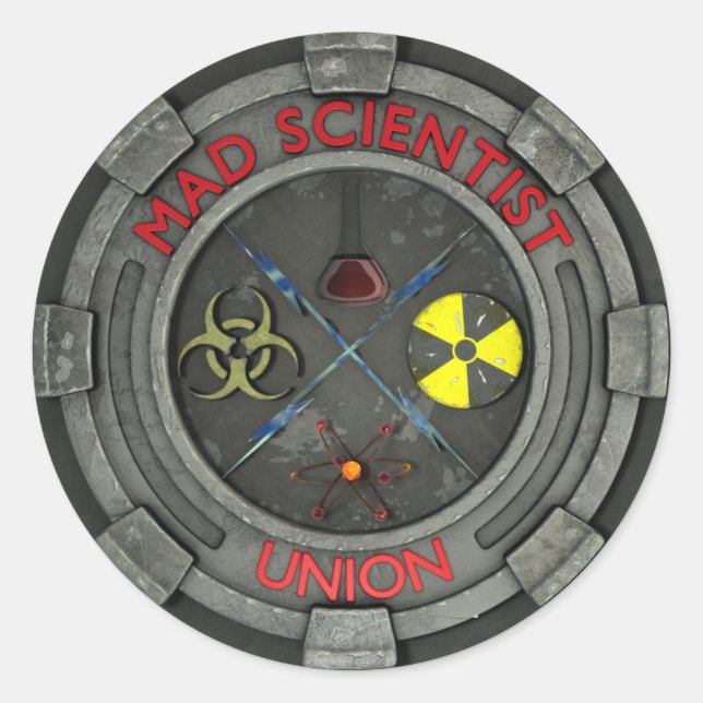Mad Scientist Union Sticker Runt Klistermärke (Framsida)