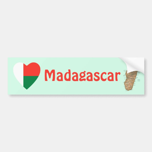 Madagascar flaggahjärta + Kartabildekal Bildekal (Framsidan)