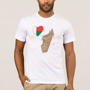 Madagascar flaggahjärta och kartaT-tröja Tee Shirt