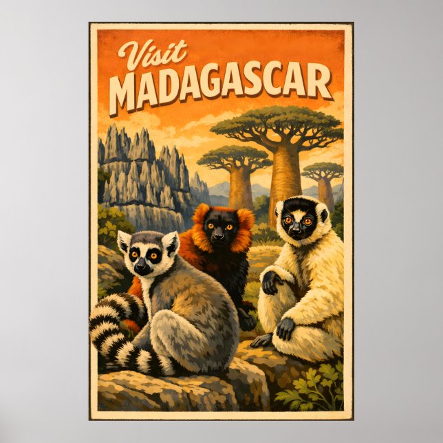 Madagascar - Vintage Reseskylt Poster (Framsidan)