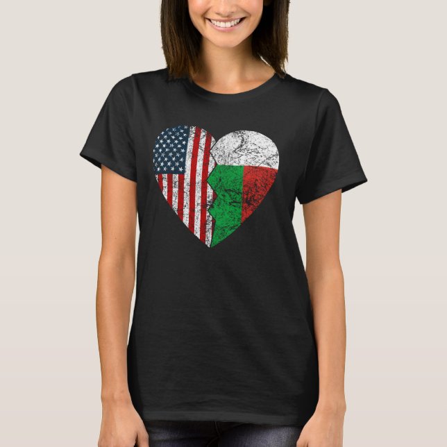 Madagaskar American Flaggor Heart United Stater Ma T Shirt (Framsida)