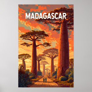 Madagaskar Illustration Resa Konst Vintage Poster