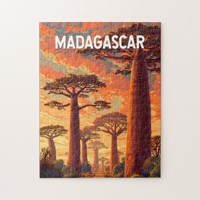 Madagaskar Illustration Resa Konst Vintage Pussel (Vertikal)