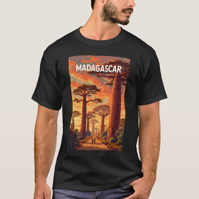 Madagaskar Illustration Resa Konst Vintage T Shirt (Framsida)