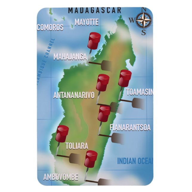 Madagaskar Kart vintage reseinlägg. Magnet (Vertikal)