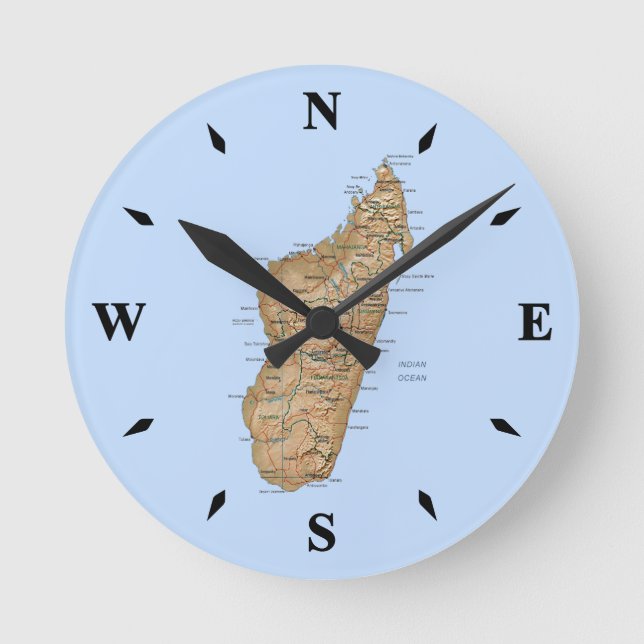 Madagaskar Karta Clock Rund Klocka (Framsida)