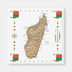 Madagaskar Karta + Flaggor Magnet