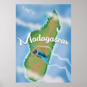 Madagaskar Karta vintage reseaffisch. Poster