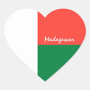 Madagaskar Klistermärke, Hjärta, Madagaskar Flagga Hjärtformat Klistermärke