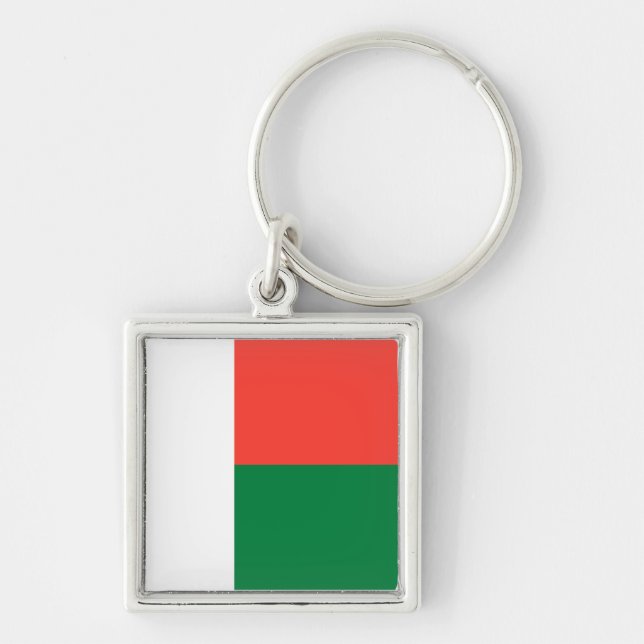 Madagaskars Flagga Keychain Fyrkantig Silverfärgad Nyckelring (Framsidan)