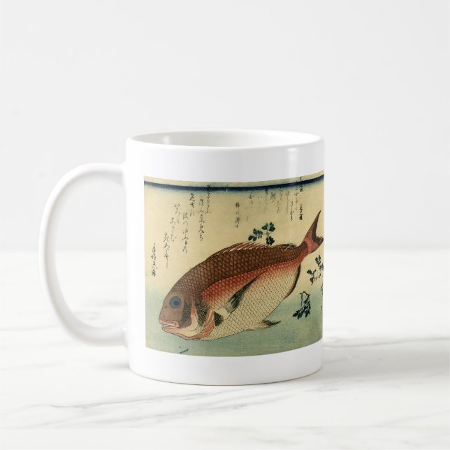 Madai eller Red Tai - Hiroshiges japanska fiskutsk Kaffemugg (Vänster)