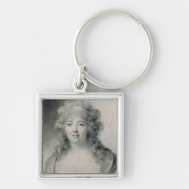 Madam de Stael 1810 Fyrkantig Silverfärgad Nyckelring (Framsidan)