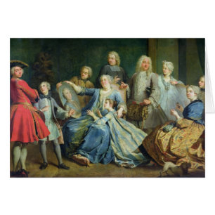Madam Mercier som omges av henne familj, 1731 Hälsningskort