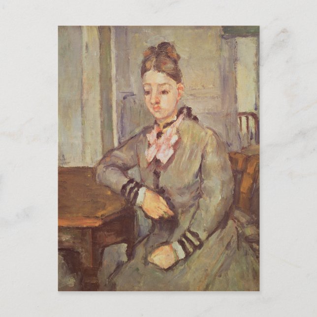 Madame Cezanne Leaning på Bord, 1873-77 Vykort (Framsida)