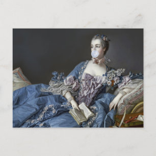 Madame de Pompadour blåser en blå bubbelgum Vykort