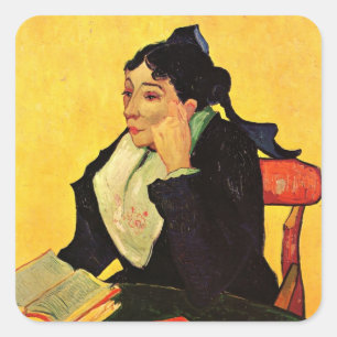 Madame Ginoux med böcker av Vincent van Gogh Fyrkantigt Klistermärke