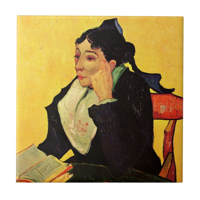 Madame Ginoux med böcker av Vincent van Gogh Kakelplatta (Framsidan)
