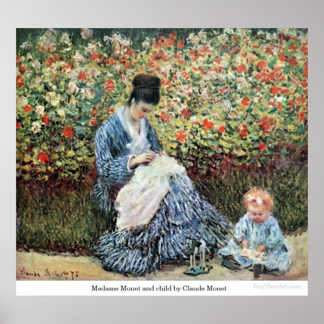 Madame Monet och barn av Claude Monet Poster (Framsidan)