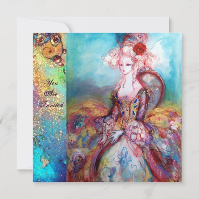 MADAME POMPADOUR , Elegant gul kostymfest Inbjudningar (Framsida)