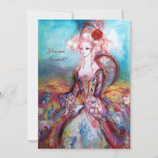 MADAME POMPADOUR , Elegant guldrött kostymparty Inbjudningar (Framsida)
